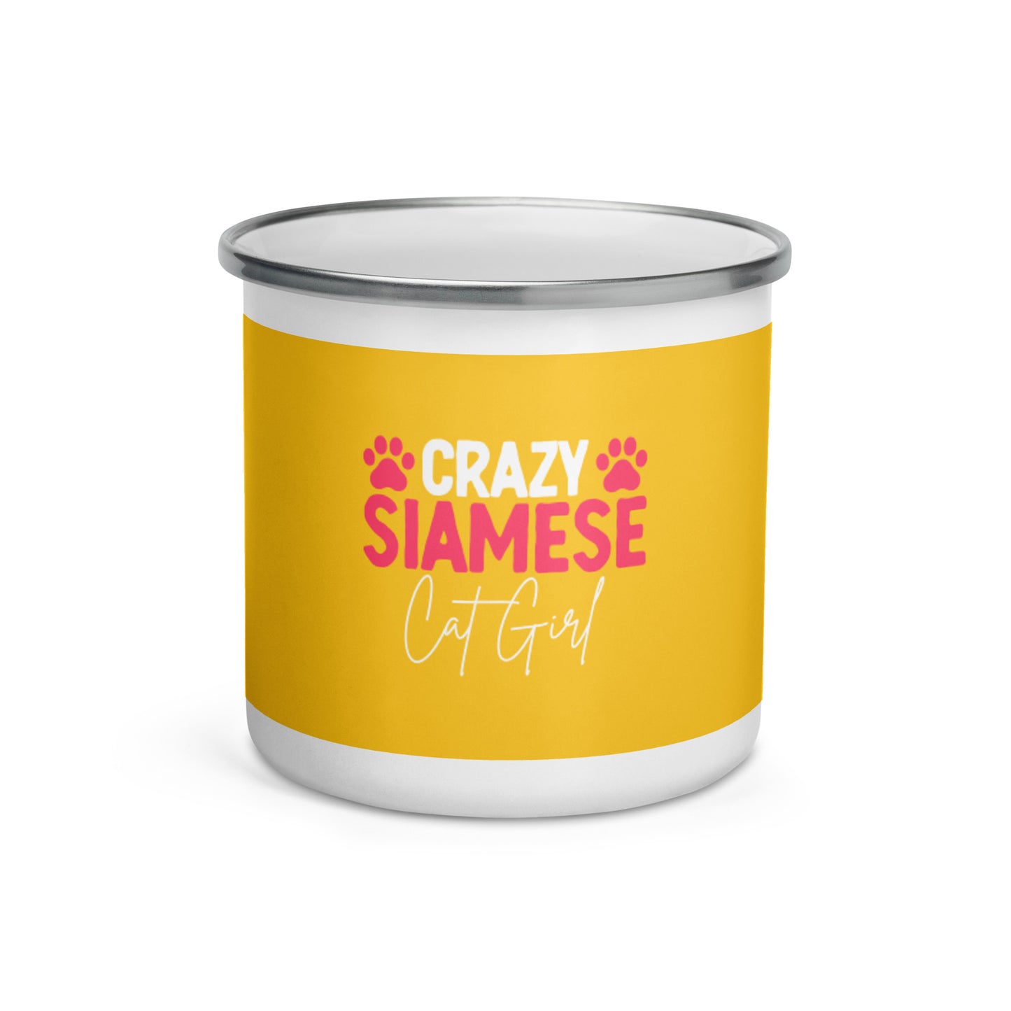 Crazy Siamese Cat Girl Enamel Mug